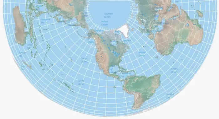 Half of the Earth shown in a map.