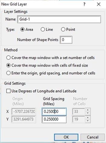 Screenshot of a GUI show new grid layer in Maptitude.