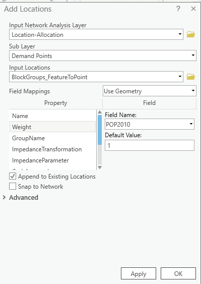 Screenshot showing the demand points tool interface in ArcGIS Pro.