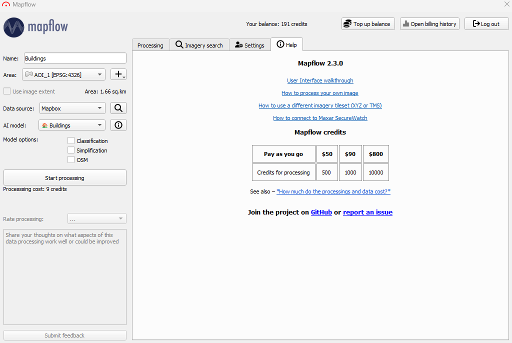 Screenshot showing the Mapflow interface for digitizing.
