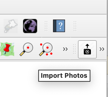 Screenshot showing the "import photos" icon in QGIS.