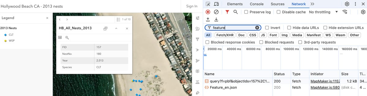 Screenshot showing how to filter network requests in Chrome.