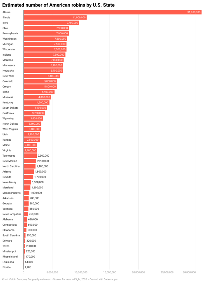 Robin Population Most Abundant Landbird in the United States and Canada - Geography Realm