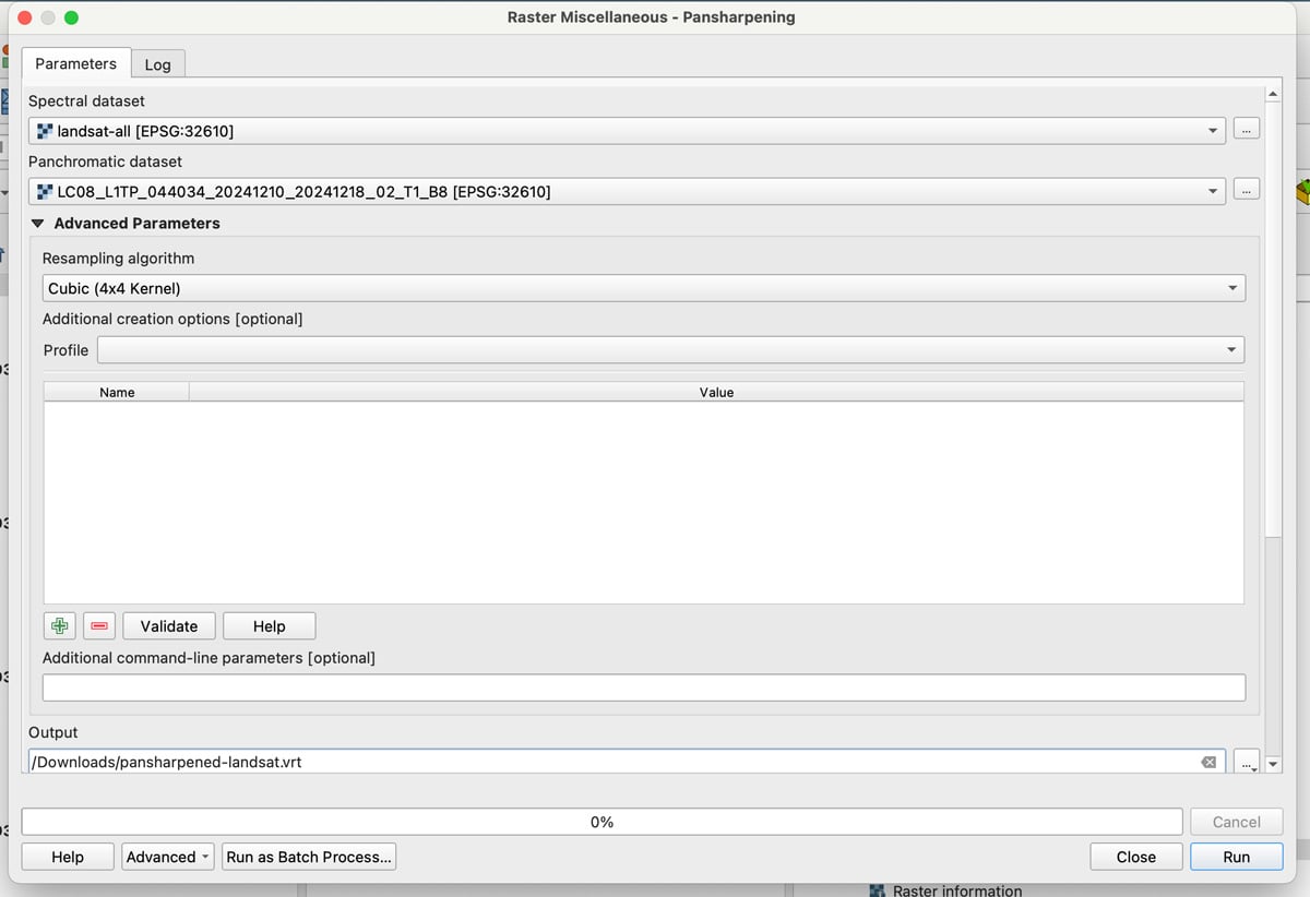 The Pansharpening GDAL tool in QGIS.
