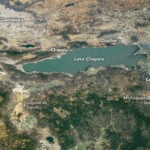 An oblique photo from the International Space Station of Lake Chapala in Mexico.