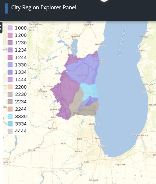 City-regions patches Milwaukee for a one-hour travel time cut-off.
Source: FAO (2025) City–Region Explorer.