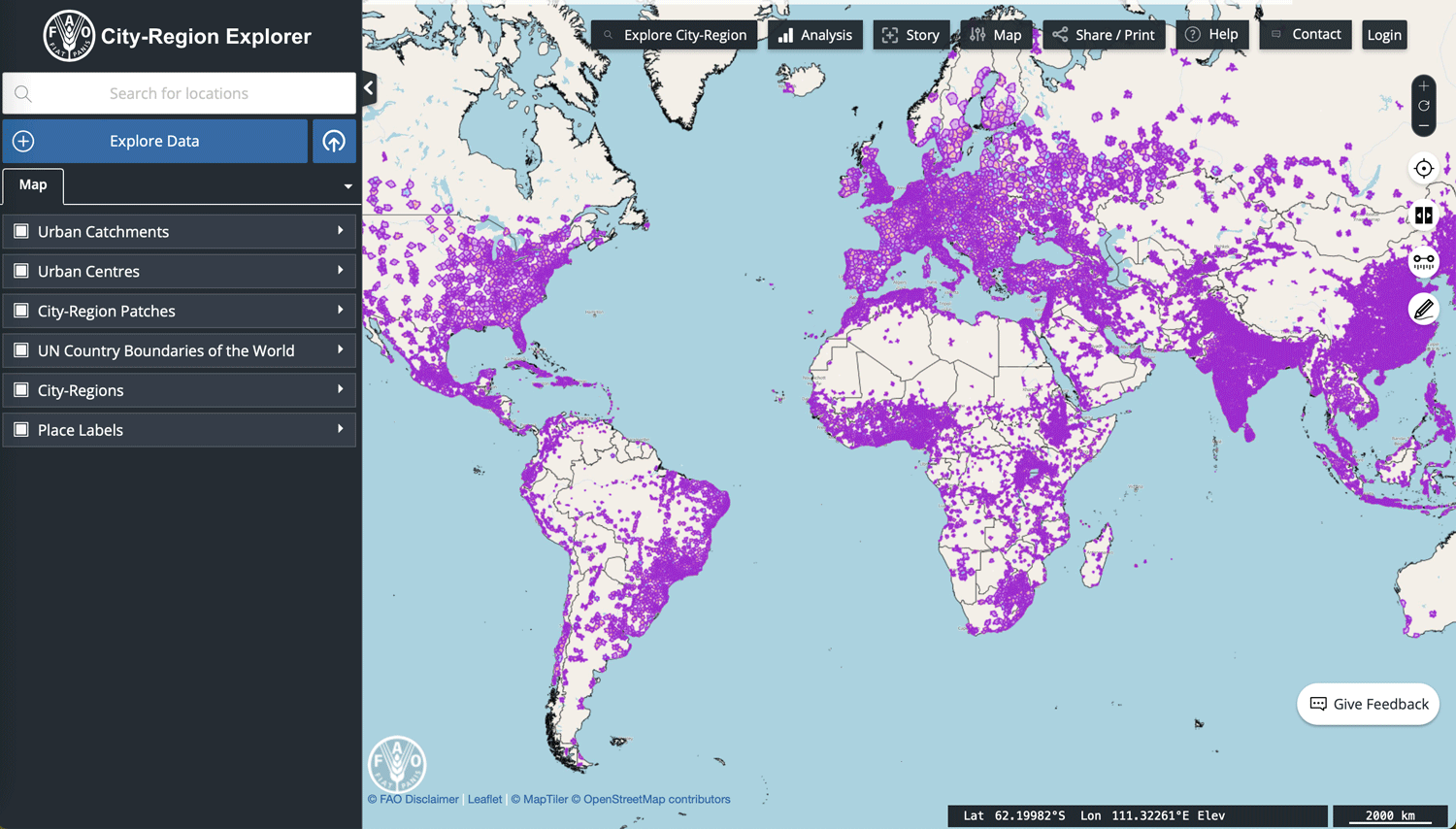 Screenshot from the city-regions explorer online mapping application.