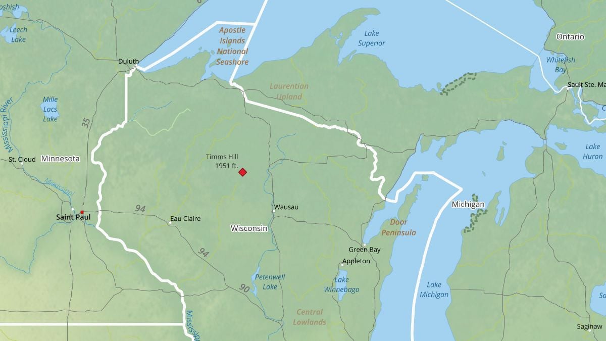 A green shaded relief map showing the major cities in Wisconsin.
